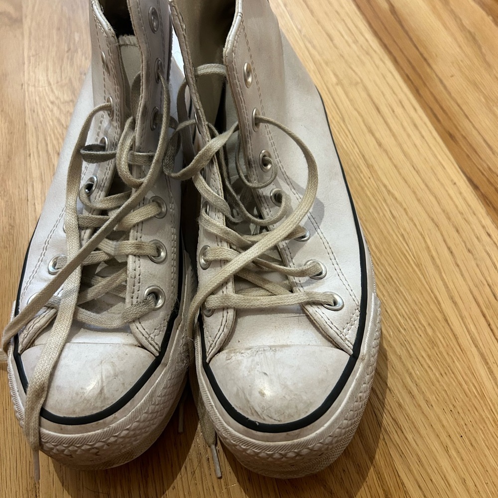 White leather platform converse